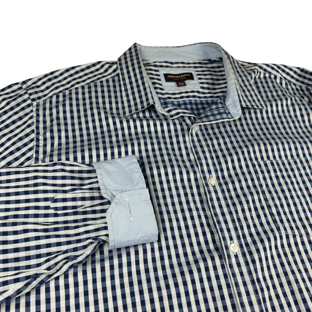Johnston Murphy Shirt Men's‎ 3XL Gingham Button Down Flip Cuff Casual Preppy